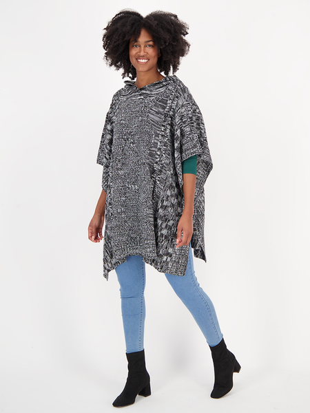 Womens Hooded Knit Poncho