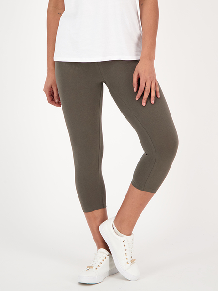 Women Cotton Cropped Leggings - Olive Green