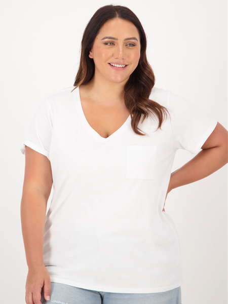 Plus Size Organic Cotton V Neck Tee With Pocket