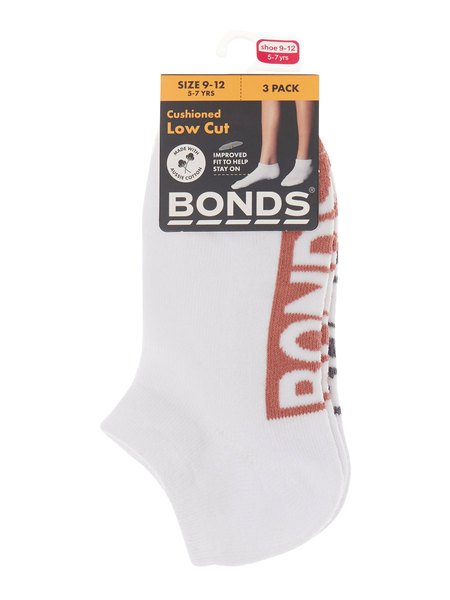 Kids Bonds 3 Pack Sport Low Cut Socks