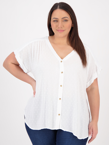 Womens Plus Size Short Sleeve Button Down Top
