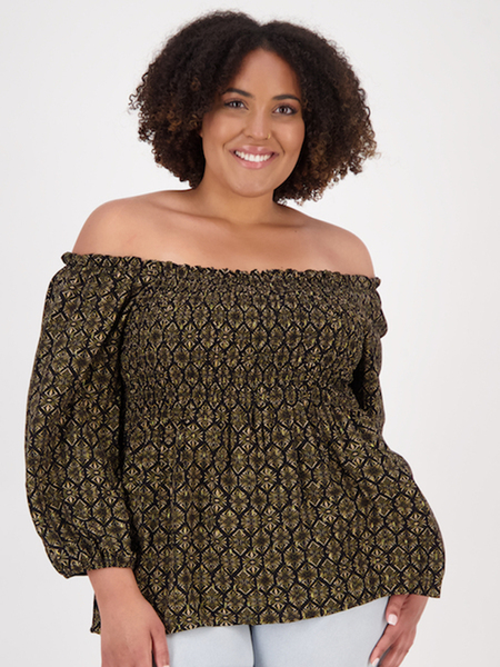 Womens Plus Size Shirred Off Shoulder Blouse