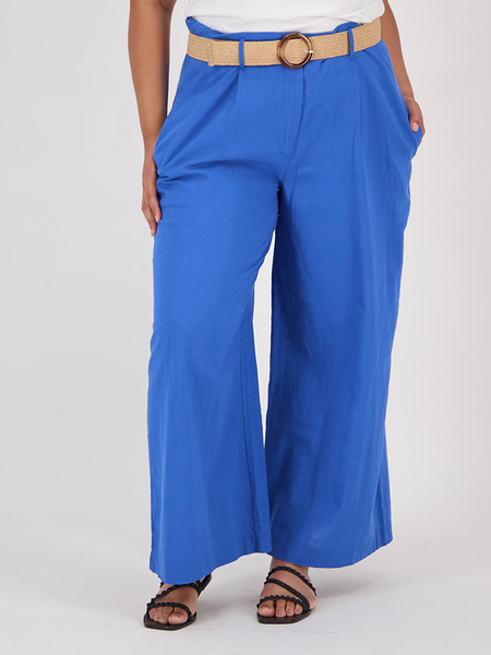 Womens Plus Size Linen Blend Belted Pant