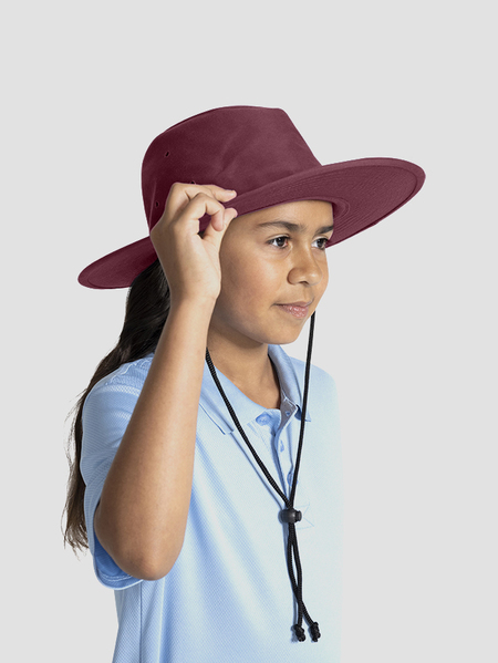 Kids School Wide Brim Hat - Maroon