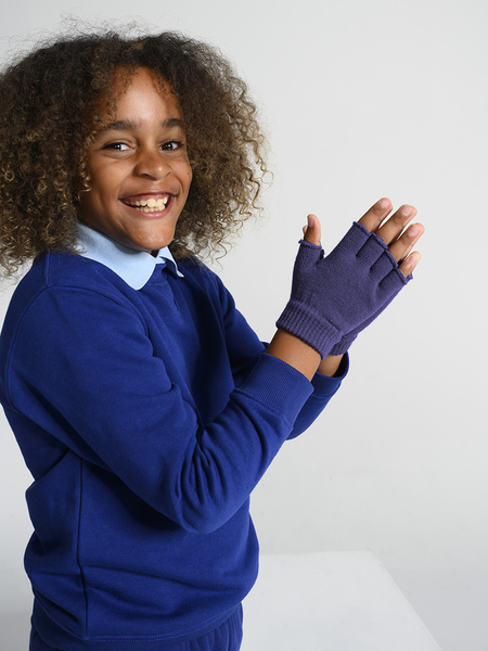 Kids School Fingerless Gloves - Navy