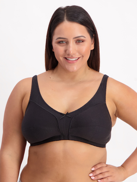 US Comfort Choice 100% Cotton Wire-Free Full Coverage Bras Plus Size  Black