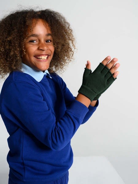 Kids School Fingerless Gloves - Bottle Green