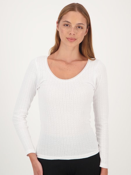 White Thermal Pointelle Long Sleeve Top