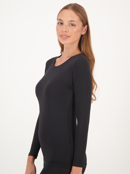 Ladies' Modal Thermal Black Long Sleeve Top