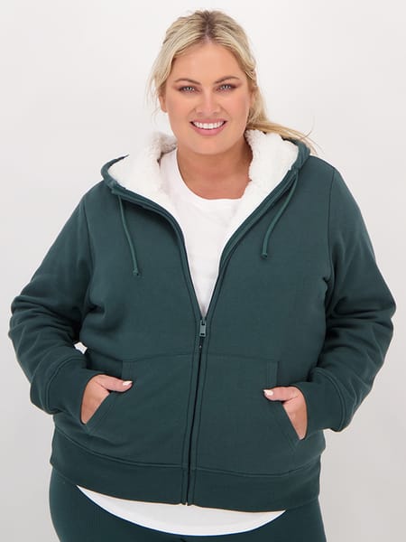 Dark green Plus Size Australian Cotton Blend Sherpa Hoodie | Best&Less ...