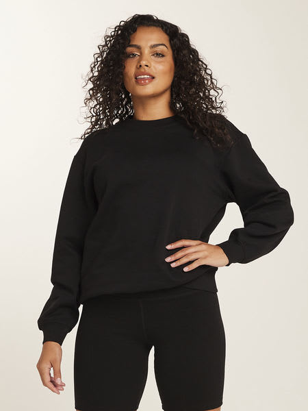Black Womens Australian Cotton Blend Crew Neck Sweater