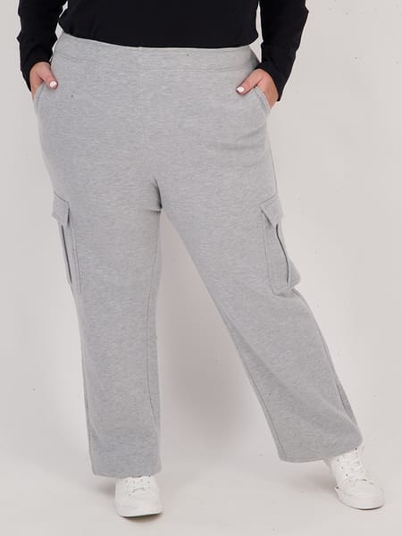 Light grey marle Womens Plus Size Supersoft Fleece Cargo Trackpant