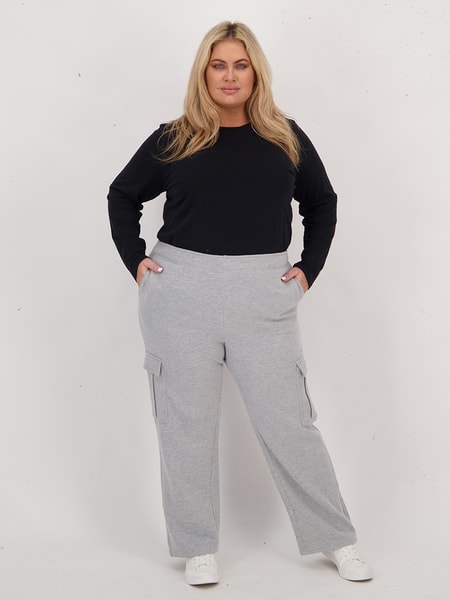 Light grey marle Womens Plus Size Supersoft Fleece Cargo Trackpant