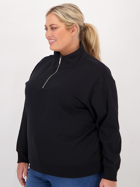 Womens Plus Size Aus Cotton Blend 1/4 Zip Sweater