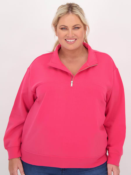 Womens Plus Size Aus Cotton Blend 1/4 Zip Sweater