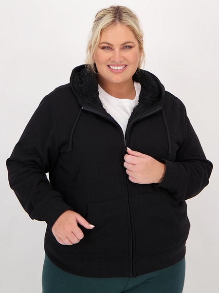 Black Plus Size Australian Cotton Blend Sherpa Hoodie | Best&Less™ Online