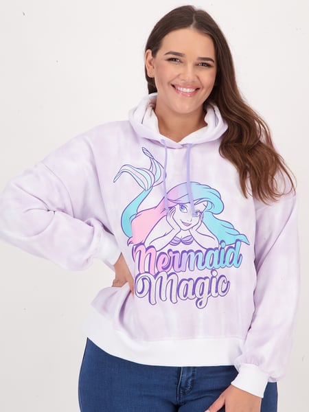 Women's Disney Little Mermaid Plus Size Long Sleeve Cropped Sweatshirt  (Juniors') - White 1X, Women's, Size: 1XL, by Disney