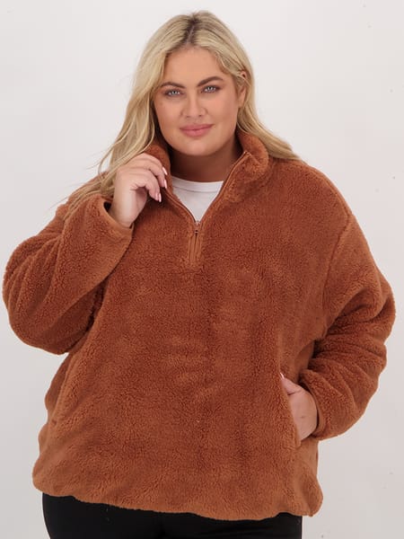Womens Plus Size 1/4 Zip Fluffy Fleece