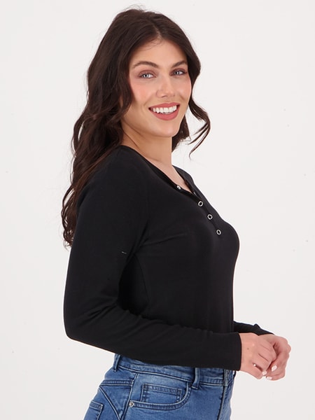Lucky Brand Thermal Henley Top - Women's Shirts/Blouses in Black Multi