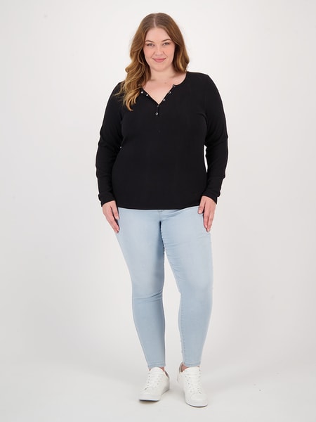 Womens Plus Size Long Sleeve Henley Top