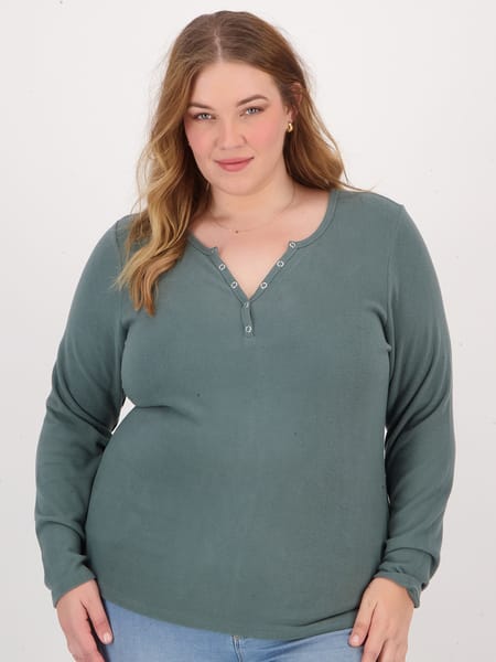 Womens Plus Size Long Sleeve Henley Top
