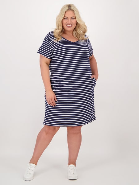 Navy blue Womens Plus Size Cotton Jersey T-Shirt Dress