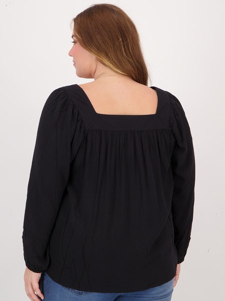 Womens Plus Size Long Sleeve Square Neck Blouse