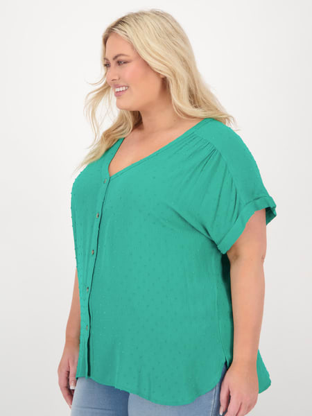 Womens Plus Size Short Sleeve Button Down Top