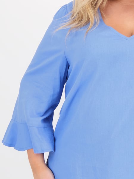 Womens Plus Size Linen Blend Frill Sleeve Top