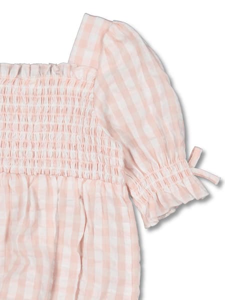 Baby Gingham Romper With Shirring