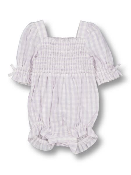 Baby Gingham Romper With Shirring