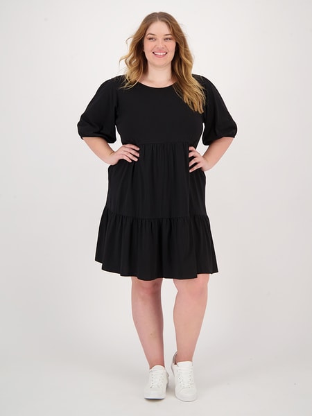 Womens Plus Size Puff Sleeve Tiered Dress