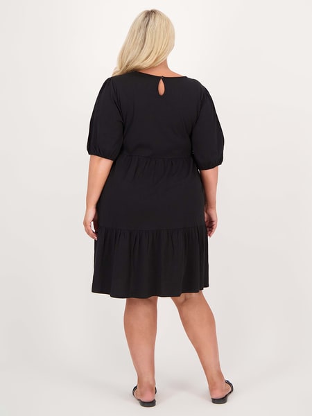Black Womens Plus Size Puff Sleeve Tiered Dress | Best&Less™ Online