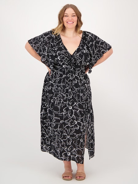Black print Womens Plus Size Gathered Front Dress | Best&Less™ Online