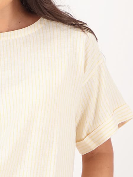Womens Linen Blend Stripe Top