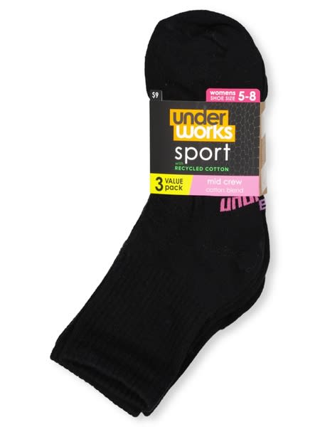 Mid Crew 3 Pack Underworks Sports Socks