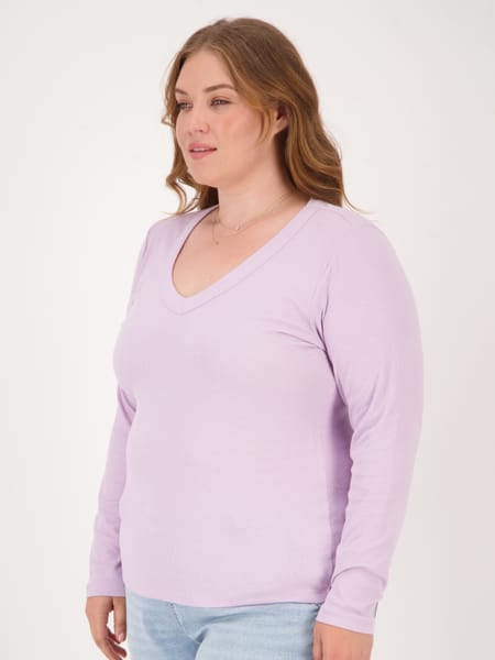 Light purple Womens Plus Rib V Neck Long Sleeve | Best&Less™ Online