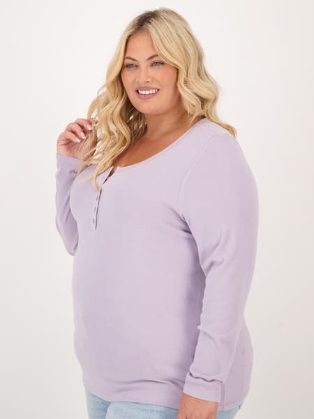 Womens Plus Size  Long Sleeve Henley Top