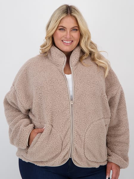 Zip Thru Plus Size Fluffy Fleece