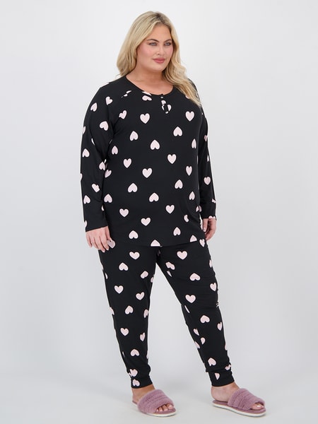 Womens Plus Henley Pyjama Set