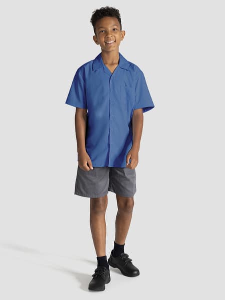 Short Sleeve Layback School Shirt - Medium Blue