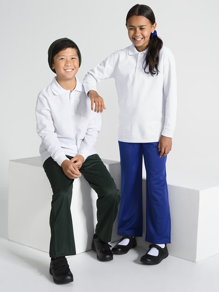 Kids Basic Long Sleeve School Polo - White