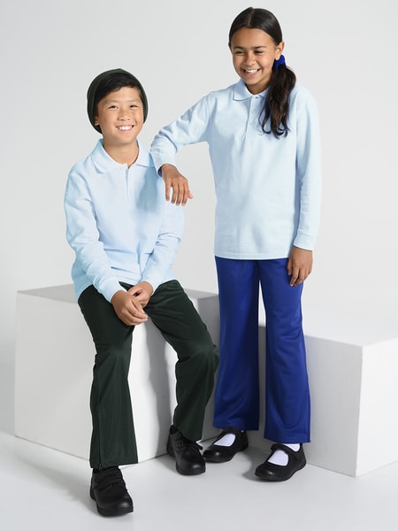 Kids Basic Long Sleeve School Polo - Light Blue