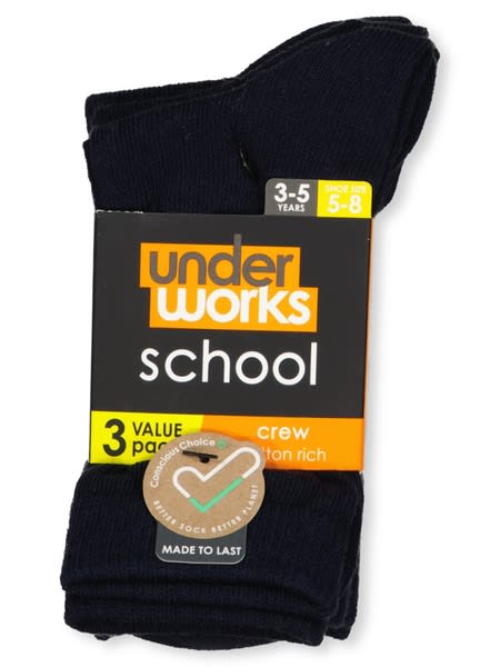 Kids Underworks 3Pk Crew Socks