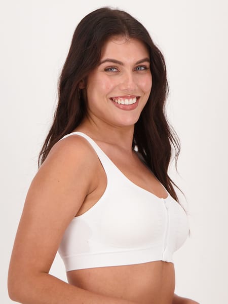 Collections Etc EZ Zip Cooling Bra with Wide Non-Chafing Under Band White  at  Women's Clothing store