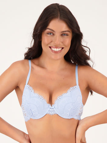 Push-up bra with daisy print Woman, Light blue